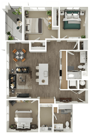 a1 floor plan  1 bedroom with 2 baths  129